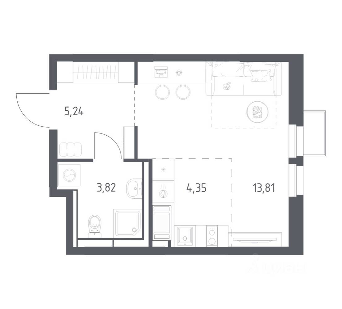 Квартира-студия, 27,22 м², в ЖК «Большое Путилково»