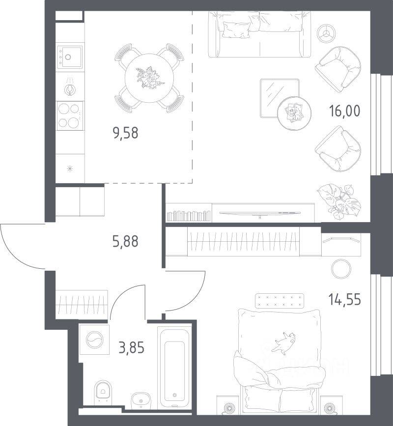 1-комн. квартира, 49,86 м², в ЖК Квартал Строгино