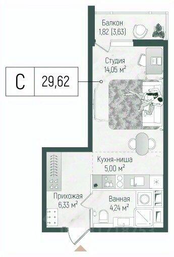 Квартира-студия, 31,44 м², в ЖК Riga Hills
