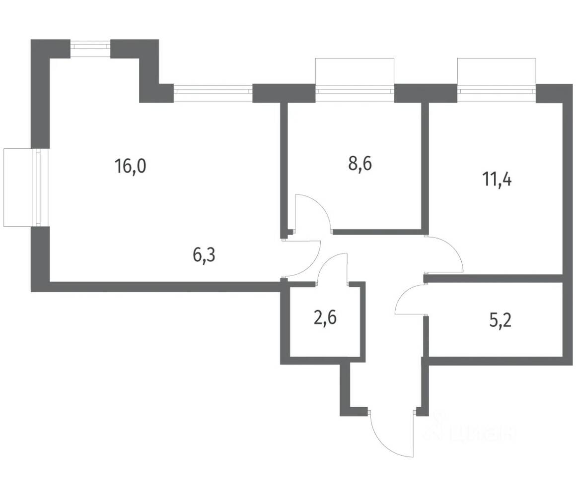 3-комн. квартира, 57,5 м², в ЖК Парусная 1