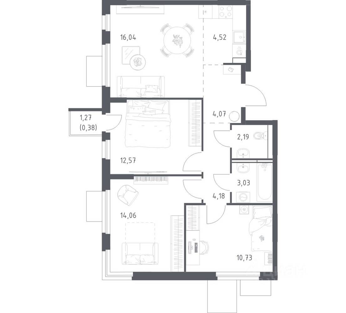 3-комн. квартира, 71,77 м², в ЖК Мытищи Парк