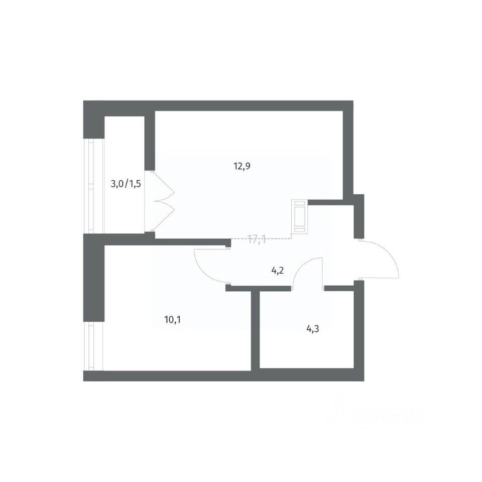 Планировка 1 комнатной квартиры, 32.99 м², в «NEWПИТЕР»