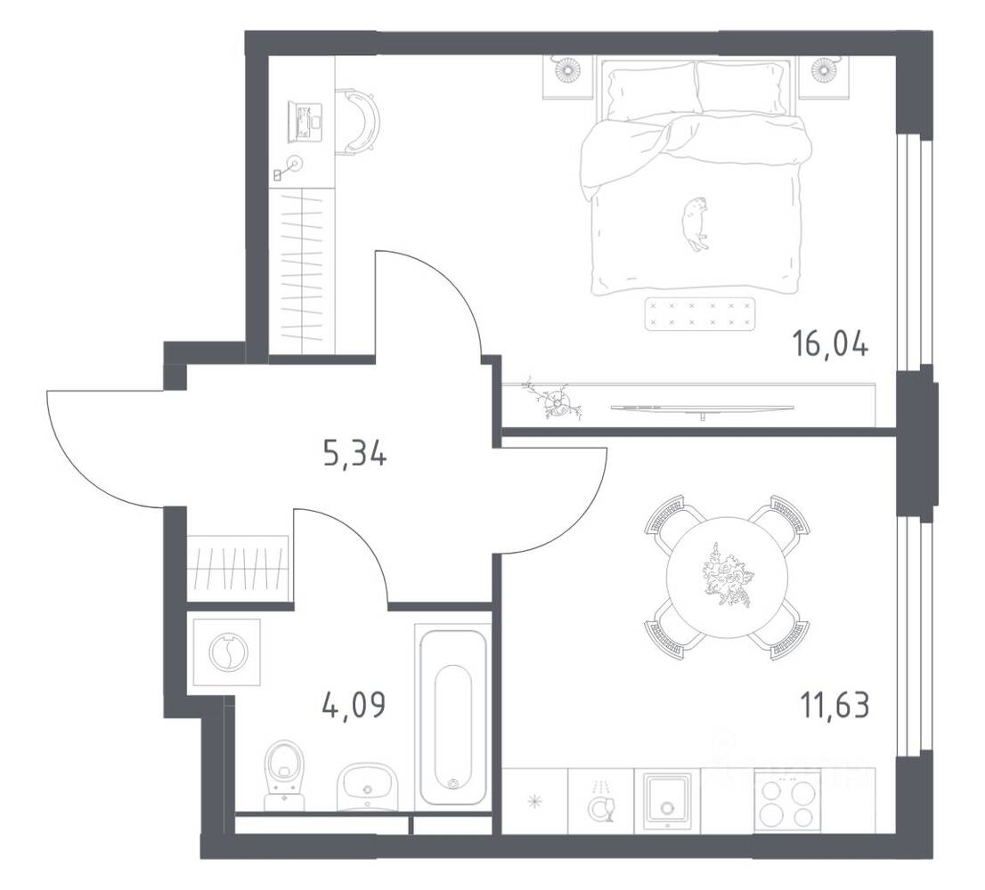 1-комн. квартира, 37,1 м², в ЖК Космический Квартал