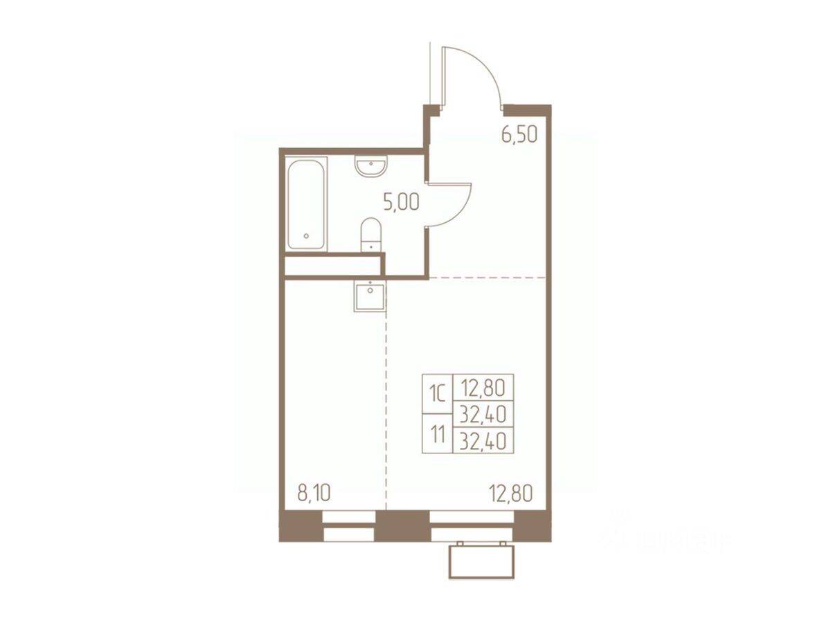 Квартира-студия, 32,4 м², в ЖК Фабрикант