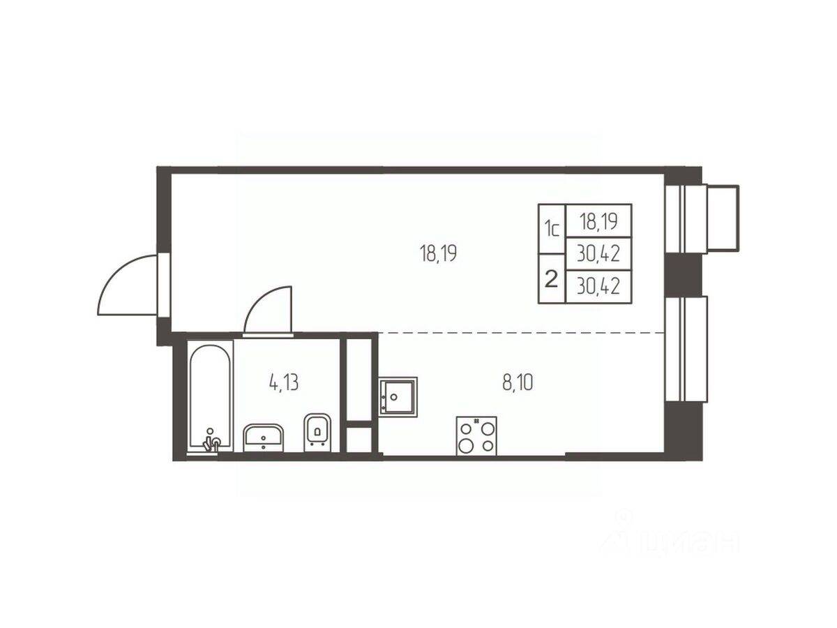 Квартира-студия, 30,4 м², в ЖК Новая Ивантеевка