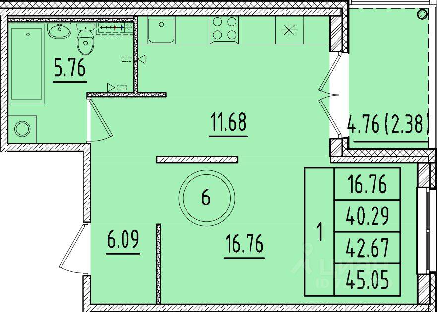 1-комн. квартира, 40,29 м², в Малоэтажный ЖК Образцовый квартал 17