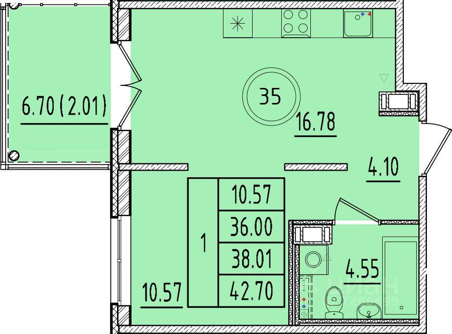 1-комн. квартира, 36 м², в Малоэтажный ЖК Образцовый квартал 17