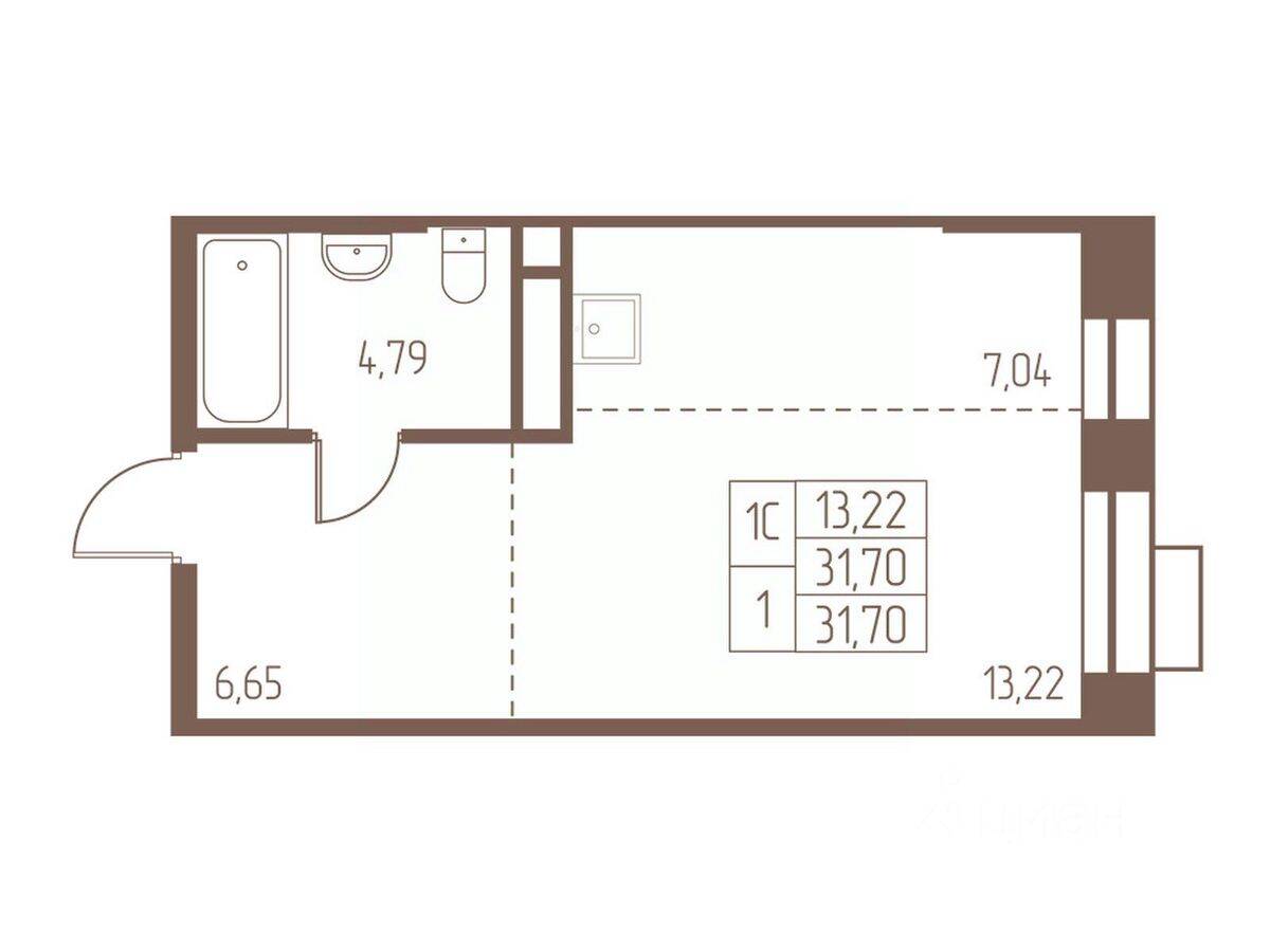 Квартира-студия, 31,7 м², в ЖК Западная Ивантеевка