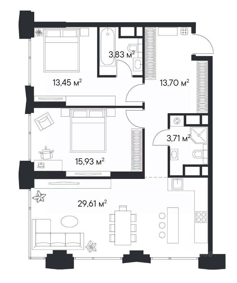 2-комн. квартира, 81,18 м², в ЖК 1-й Нагатинский