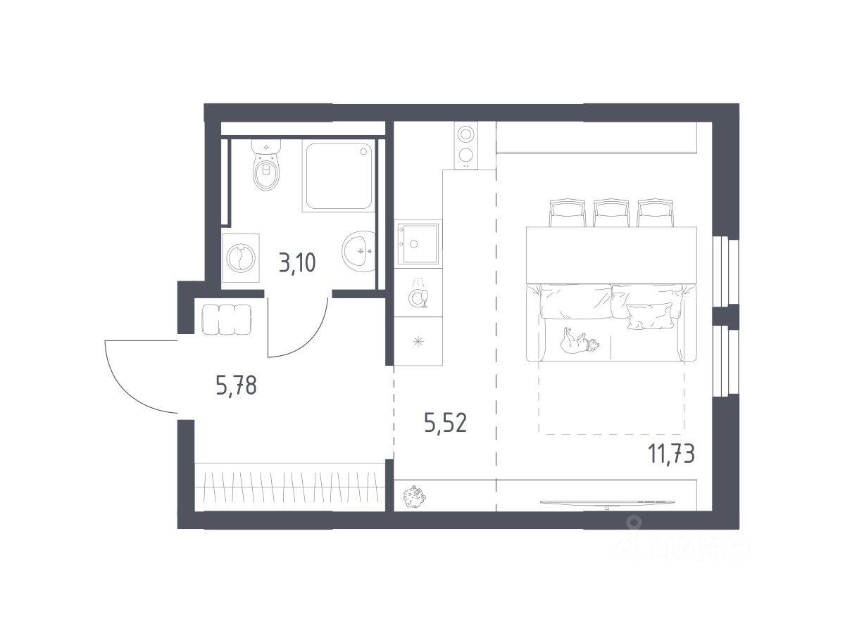 Квартира-студия, 26,13 м², в ЖК «Пригород Лесное»