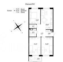 3-комн. квартира, 71,16 м², в Малоэтажный ЖК «Счастье 2.0»