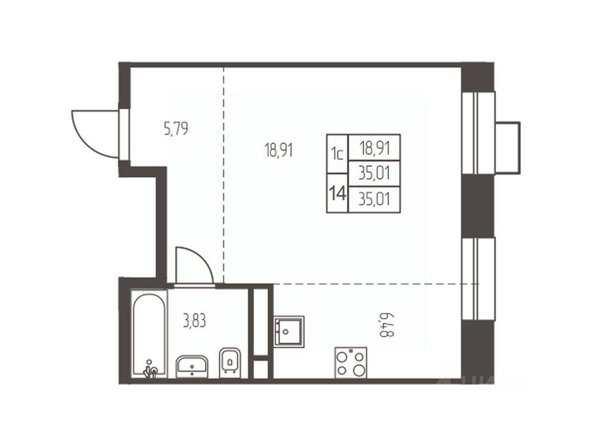 Квартира-студия, 35 м², в ЖК Новая Ивантеевка