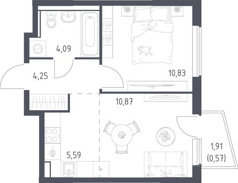 2-комн. квартира, 36,2 м², в ЖК Егорово Парк