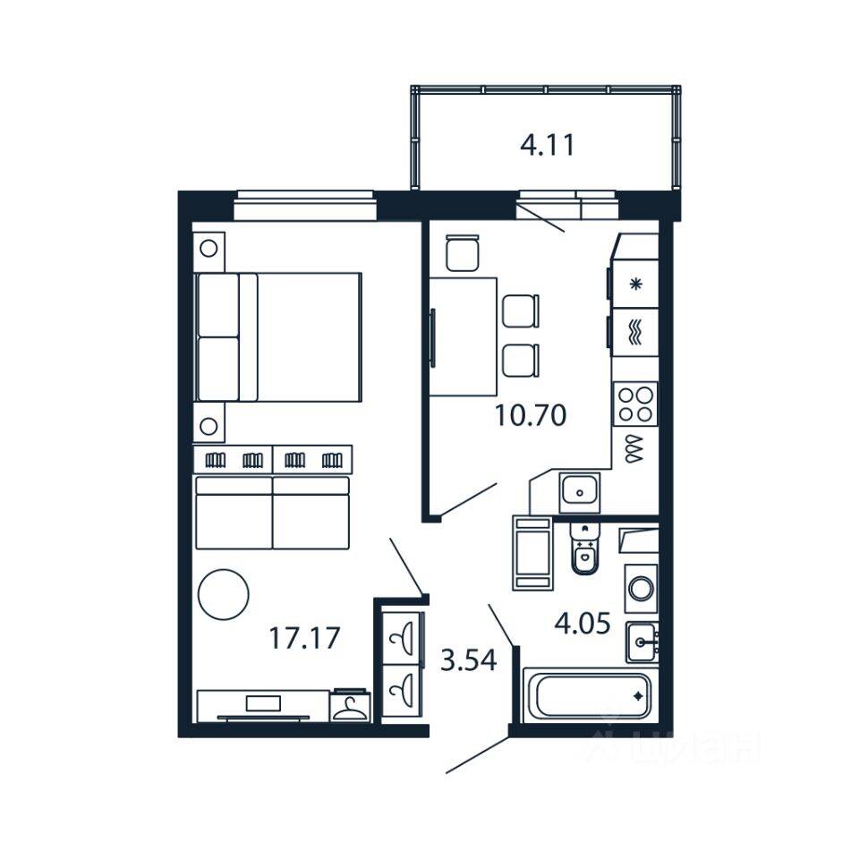 1-комн. квартира, 34,9 м², в ЖК Полис ЛАВрики