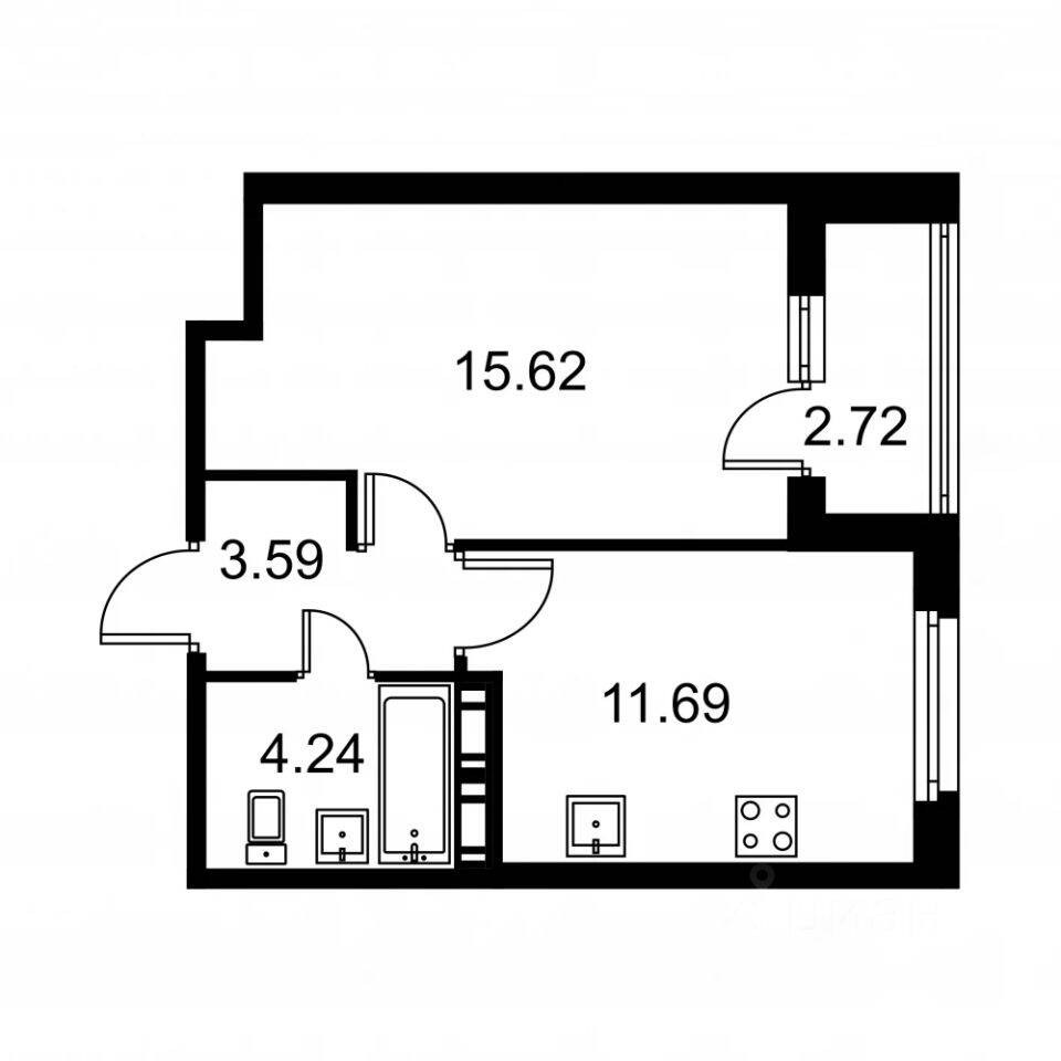 1-комн. квартира, 36,5 м², в ЖК Квартал Заречье