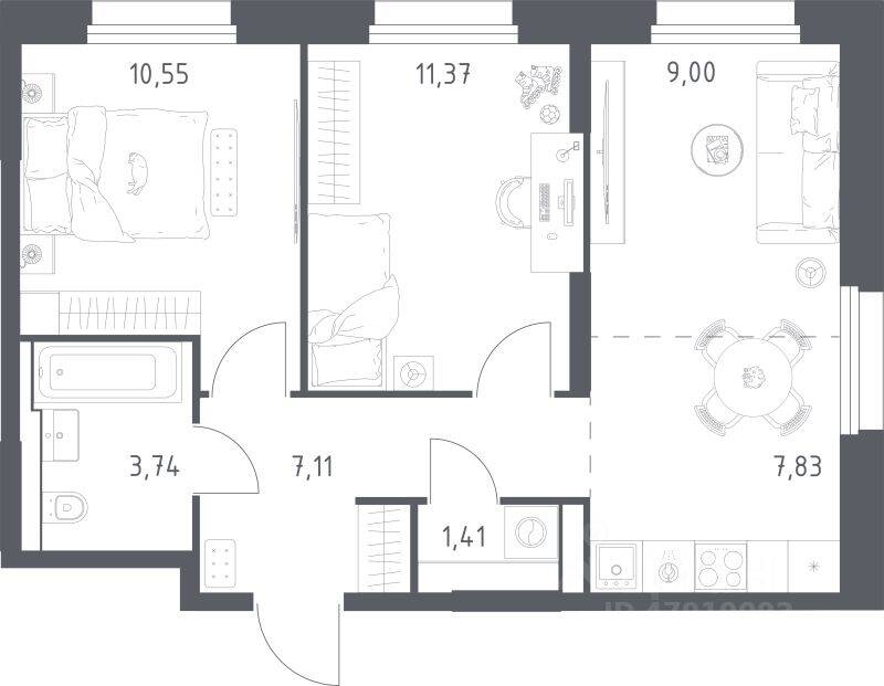 2-комн. квартира, 51,01 м², в ЖК Квартал Строгино