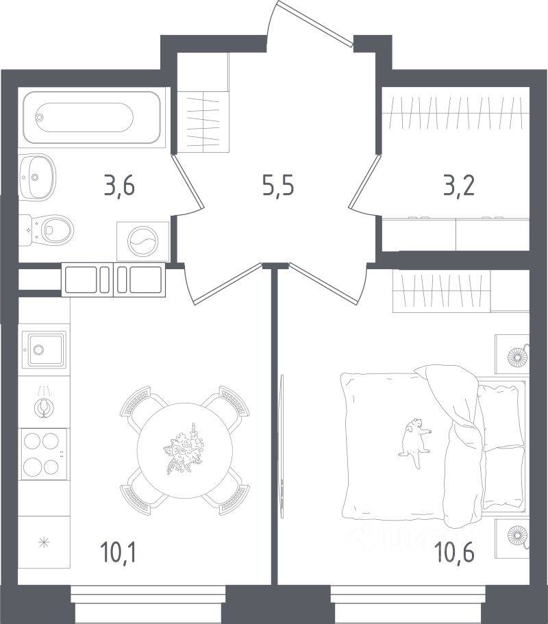 1-комн. квартира, 33 м², в ЖК Ольховый Квартал