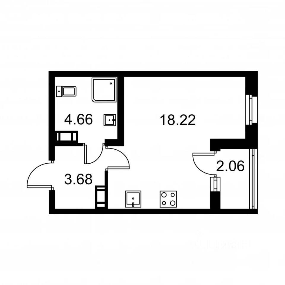 Планировка 1 комнатной квартиры, 27.59 м², в «Квартал Заречье»