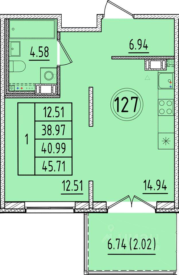 1-комн. квартира, 38,97 м², в Малоэтажный ЖК Образцовый квартал 17