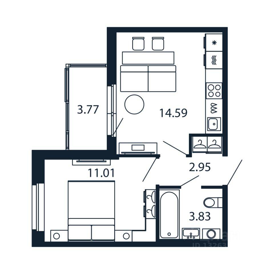 1-комн. квартира, 34,27 м², в ЖК Полис Новоселье