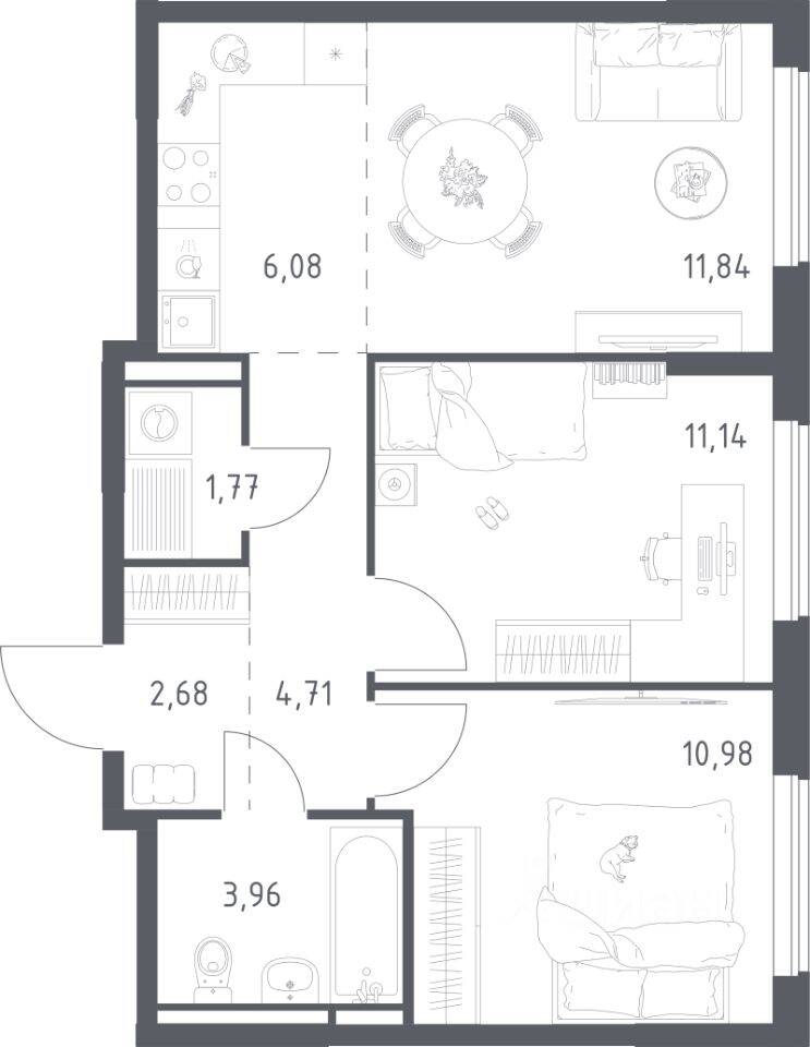 2-комн. квартира, 53,16 м², в ЖК Мытищи Парк