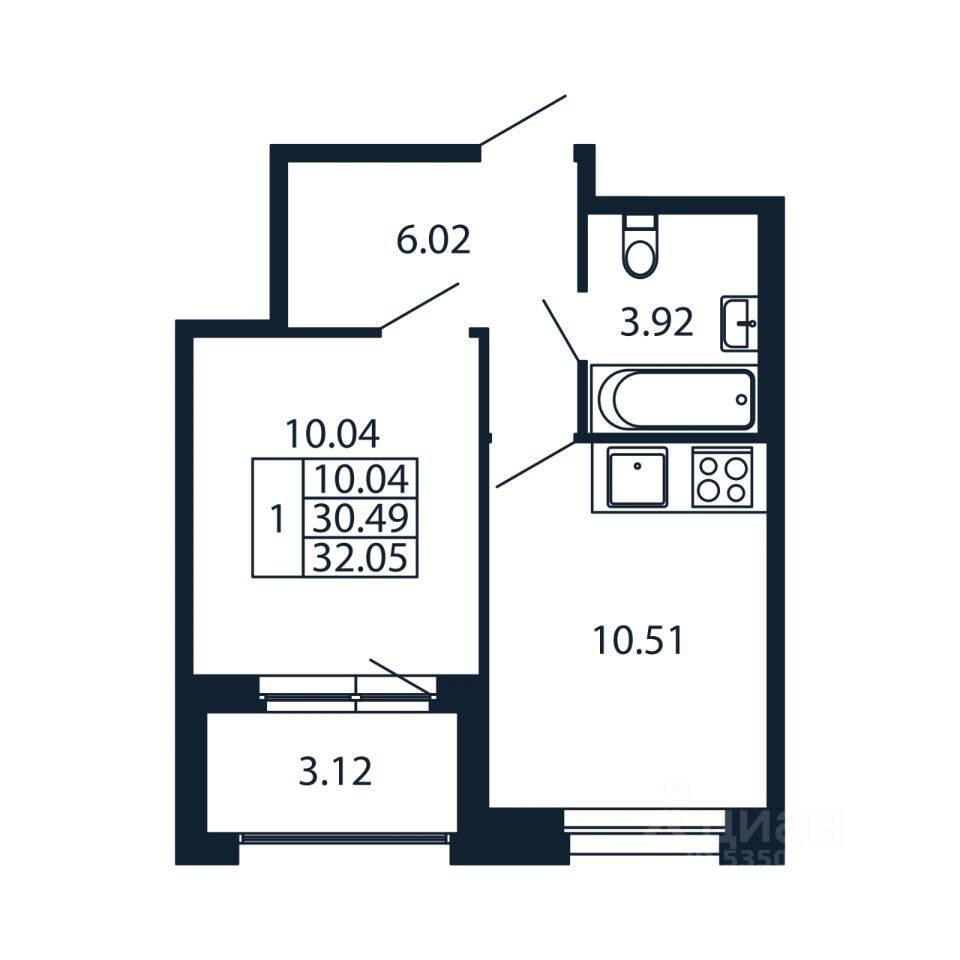 2-комн. квартира, 31,46 м², в ЖК Полис Новоселье