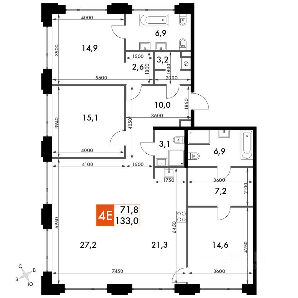 4-комн. квартира, 135,8 м², в ЖК Sydney City