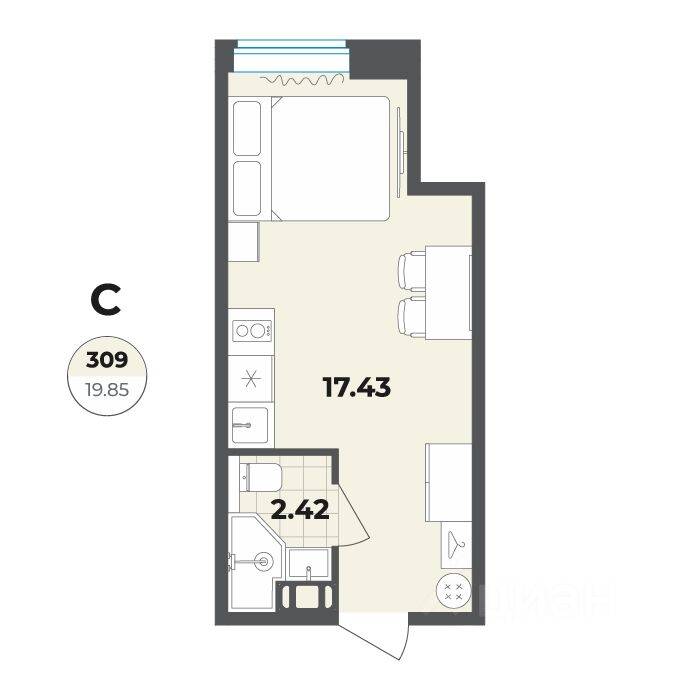 Квартира-студия, 19,85 м², в Апарт-комплекс Лиговский, 127