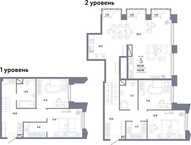 5-комн. квартира, 150,9 м², в ЖК Страна.Озерная