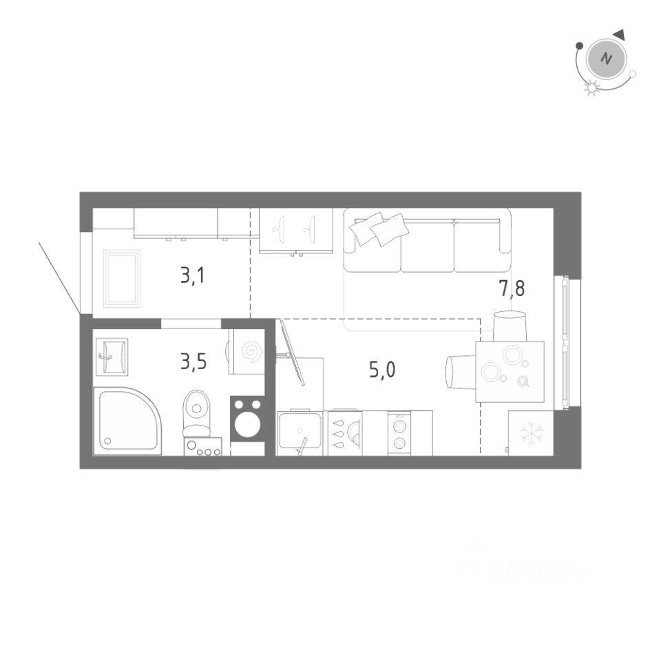 Квартира-студия, 19,4 м², в ЖК Клюква.Парк