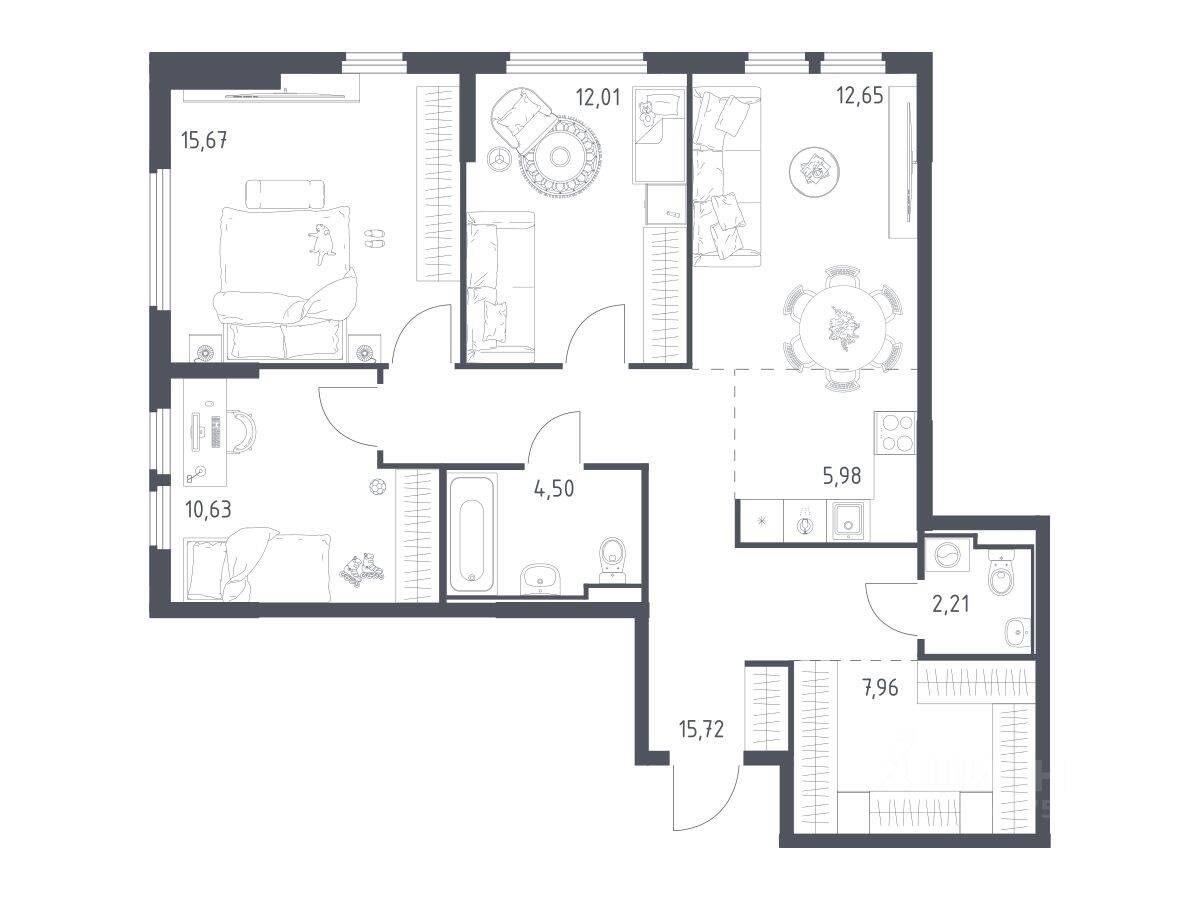 3-комн. квартира, 87,33 м², в ЖК «Остафьево»