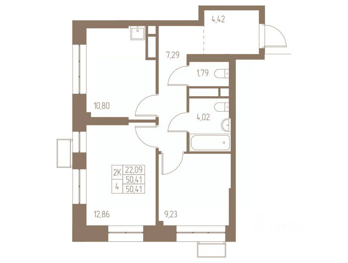 2-комн. квартира, 50,41 м², в ЖК Фабрикант