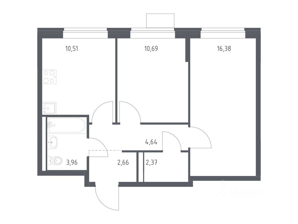 2-комн. квартира, 51,21 м², в ЖК Подольские Кварталы