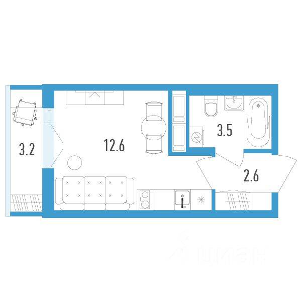 Квартира-студия, 19,7 м², в ЖК Aerocity 4