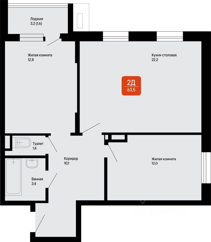 2-комн. квартира, 63,5 м², в Малоэтажный ЖК «Подлипки-Город»