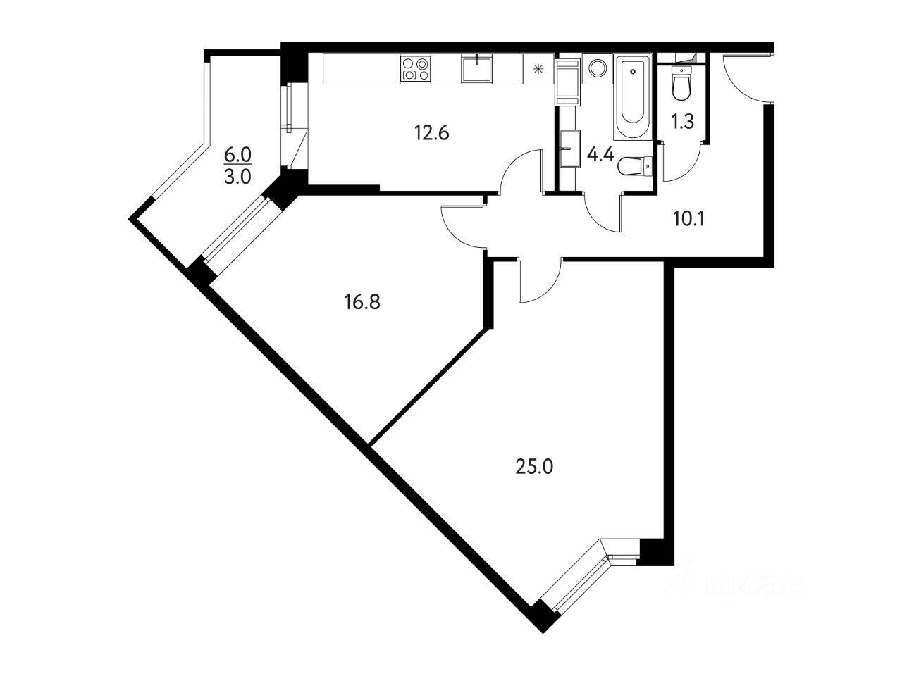 2-комн. квартира, 73,18 м², в ЖК «Солнечный парк»