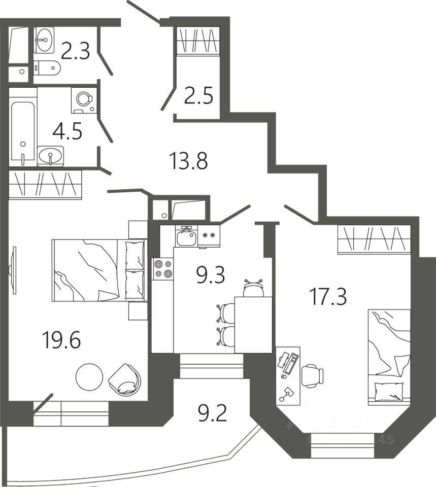2-комн. квартира, 72,1 м², в ЖК «Советская 18»