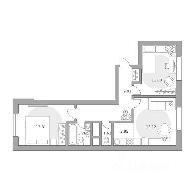 3-комн. квартира, 56,44 м², в ЖК Ильинойс