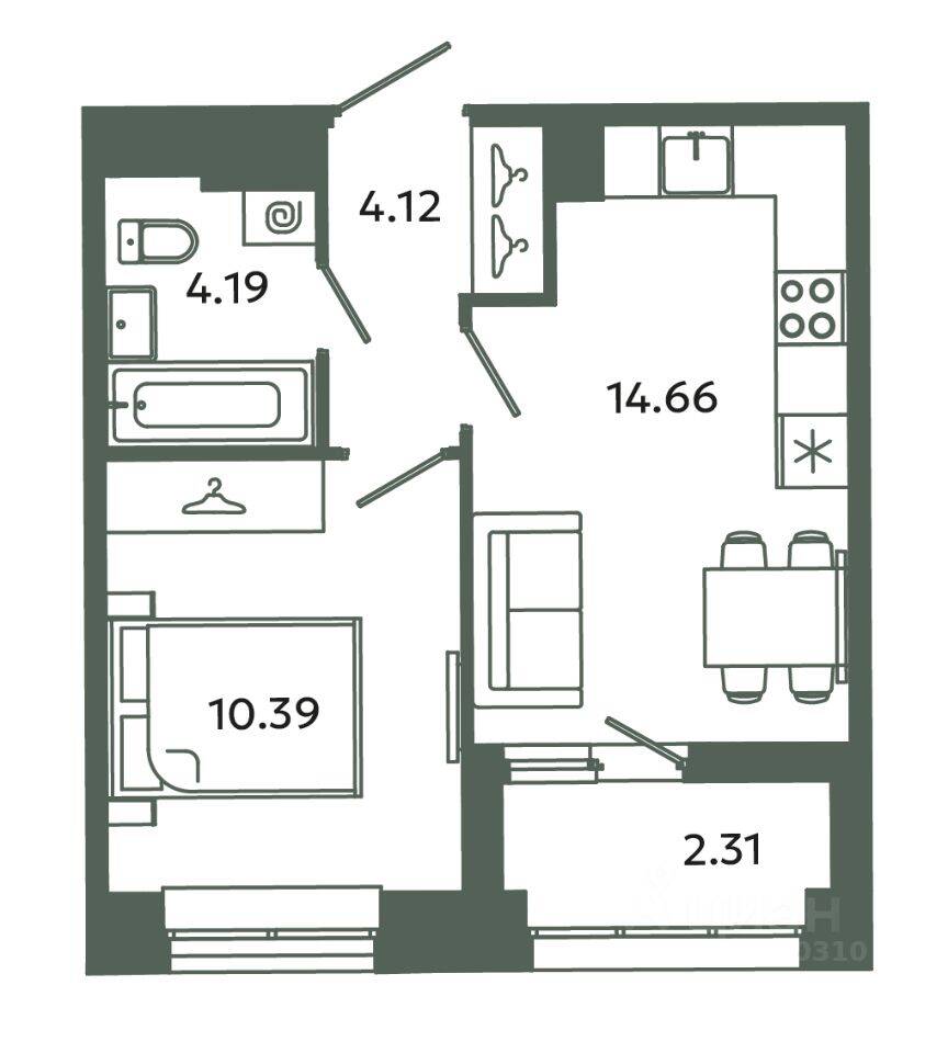 1-комн. квартира, 33,36 м², в ЖК Загляденье