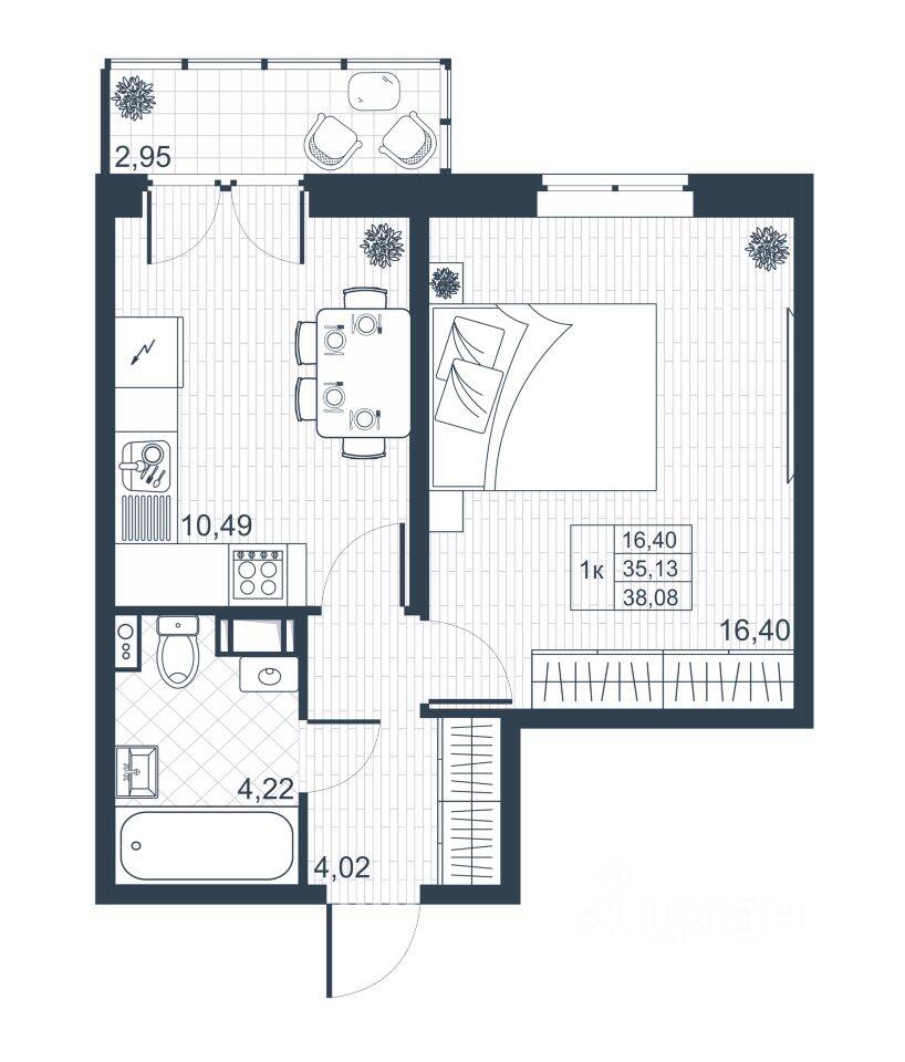 1-комн. квартира, 35 м², в ЖК «Ново-Антропшино»