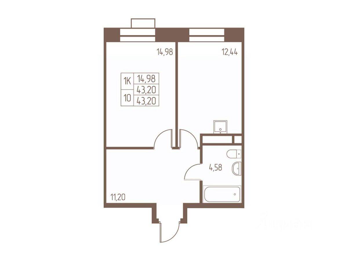 1-комн. квартира, 43,2 м², в ЖК Западная Ивантеевка