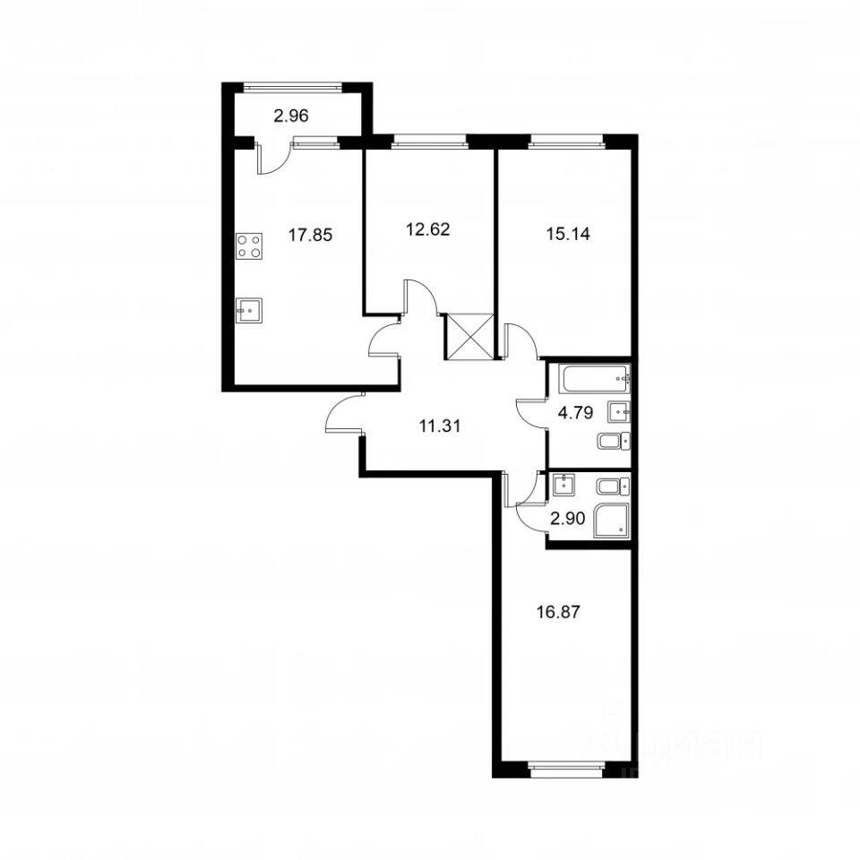 3-комн. квартира, 82,96 м², в ЖК Квартал Заречье