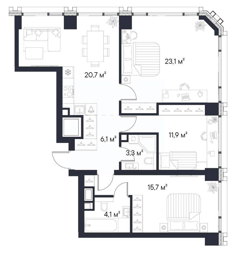 3-комн. квартира, 84,9 м², в ЖК 1-й Нагатинский