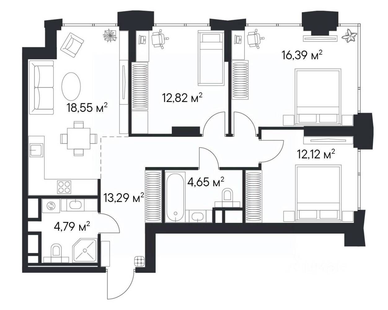 3-комн. квартира, 82,61 м², в ЖК 1-й Нагатинский