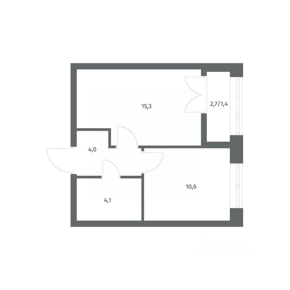Планировка 1 комнатной квартиры, 35.35 м², в «NEWПИТЕР»