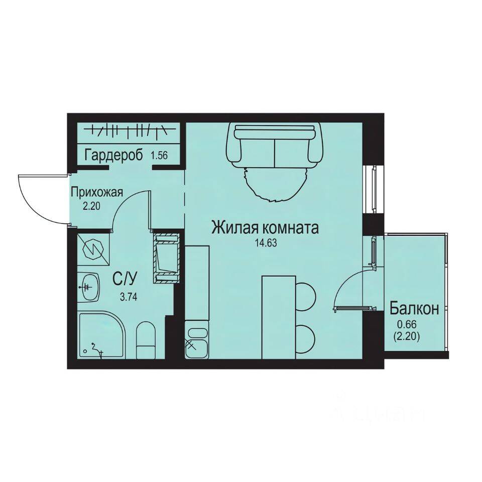 Квартира-студия, 22,79 м², в ЖК ID Kudrovo II