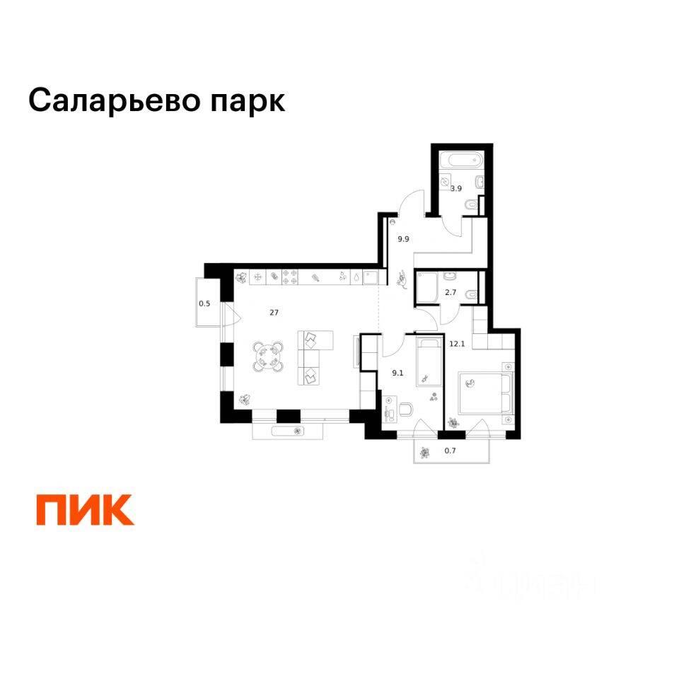 2-комн. квартира, 65,9 м², в ЖК «Саларьево парк»