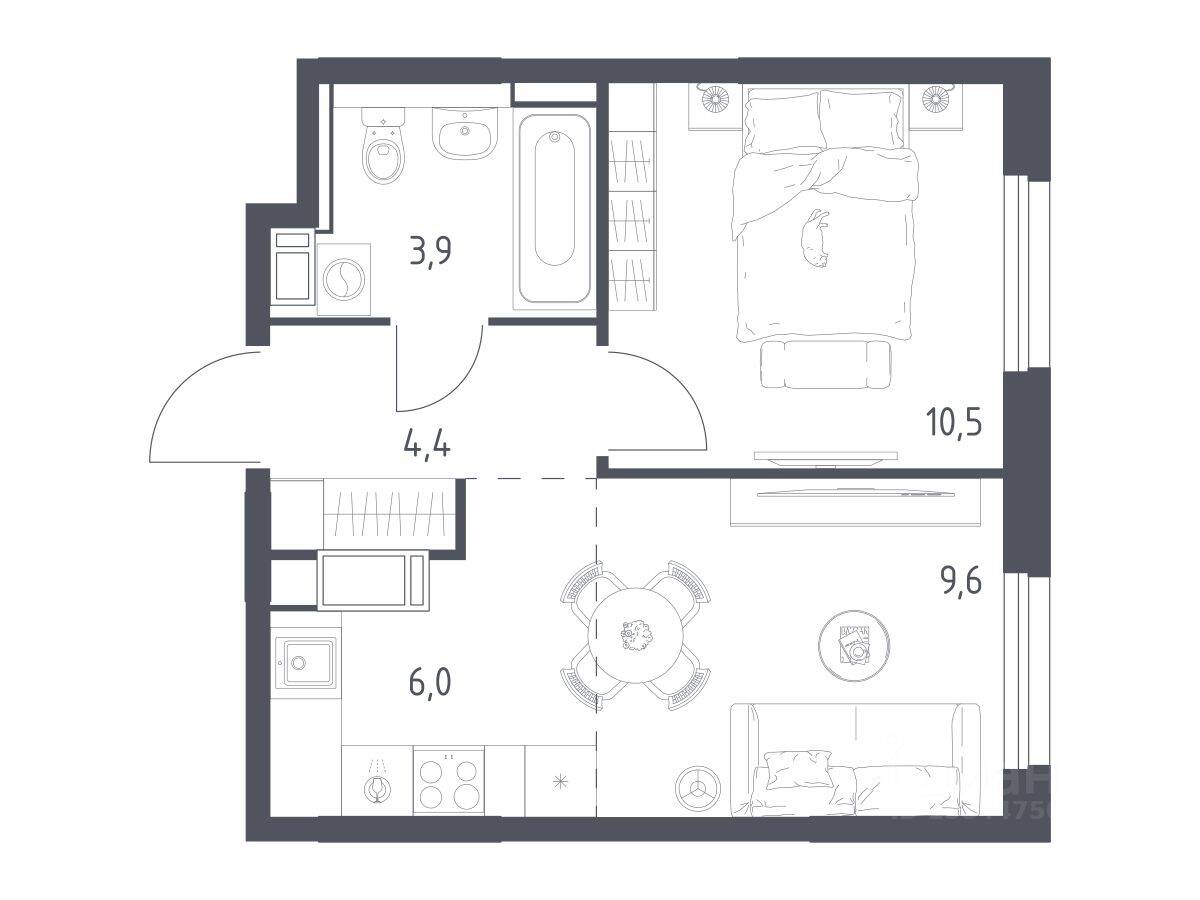 1-комн. квартира, 33,7 м², в ЖК Мытищи Парк