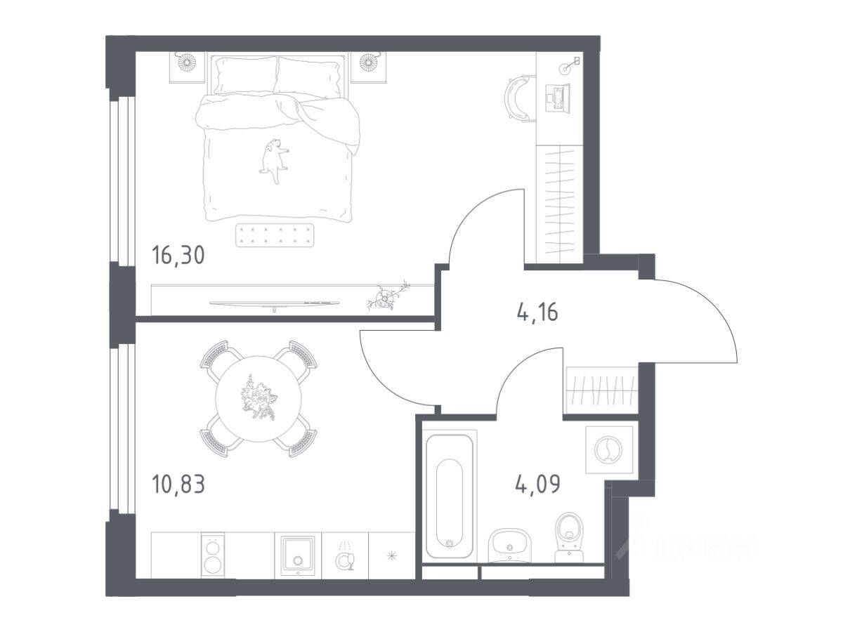 1-комн. квартира, 35,38 м², в ЖК Космический Квартал