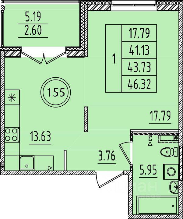 1-комн. квартира, 41,13 м², в Малоэтажный ЖК Образцовый квартал 14